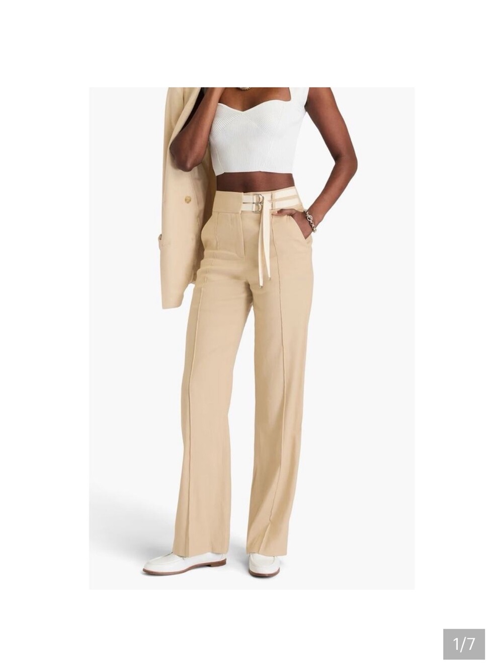 Veronica Beard Stone Khaki Tailored Cruz Trousers with Belt